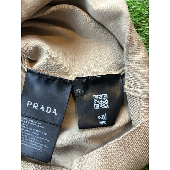 Prada Milano Embroidered Logo Knit Polo Shirt Beige Men's XXL 21x27 Short-Sleeve - Picture 5 of 9